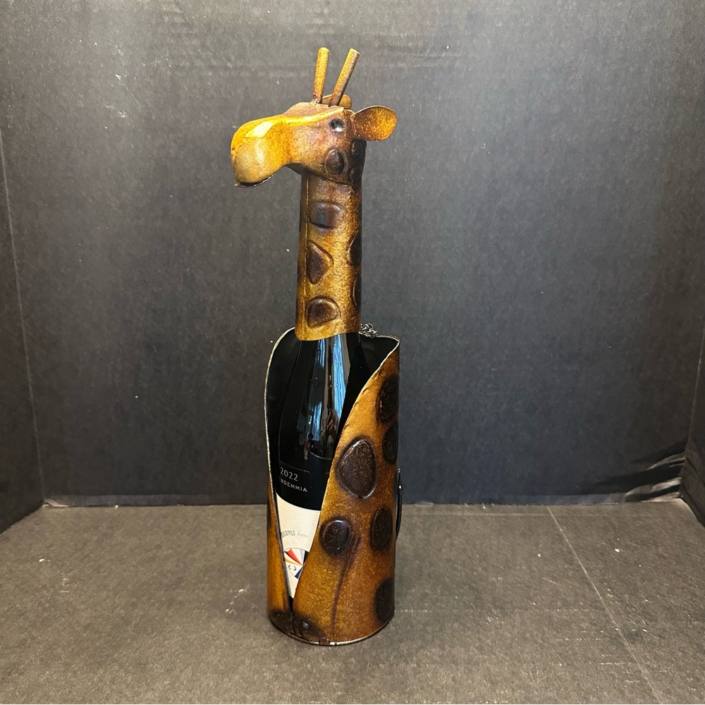 Giraffe Metal/Tin Wine Bottle Holder Sculpture Bar Decor Novelty-Wine not incl.